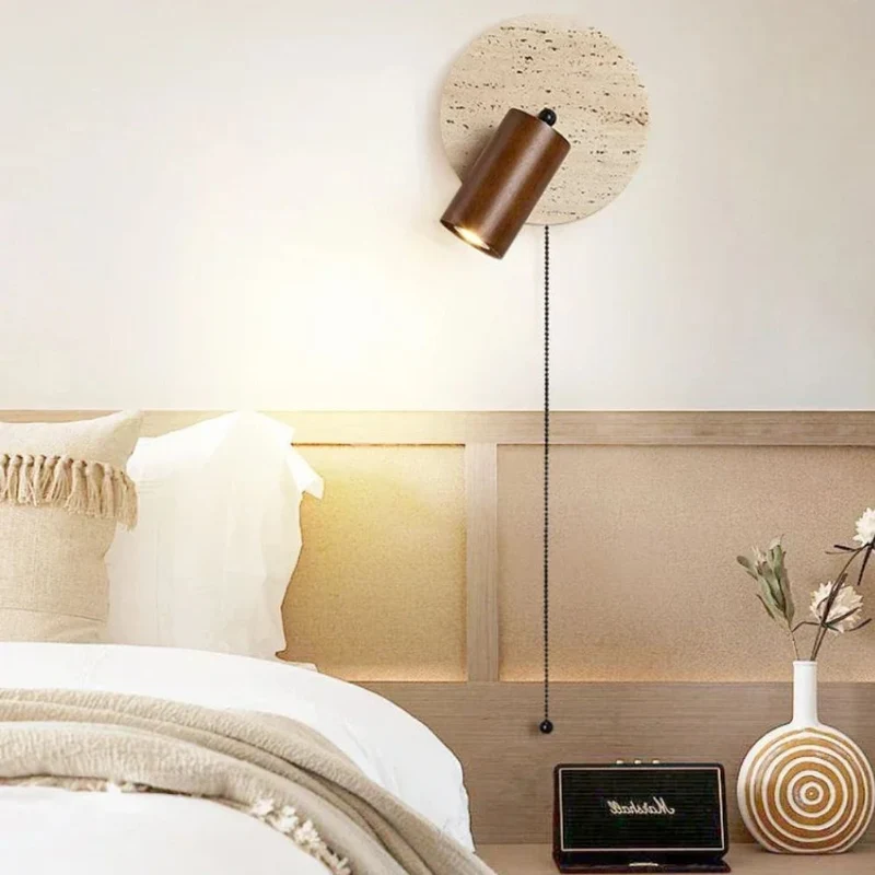 Applique Murale Marbre et Bois Rotative – Interrupteur à Cordelette