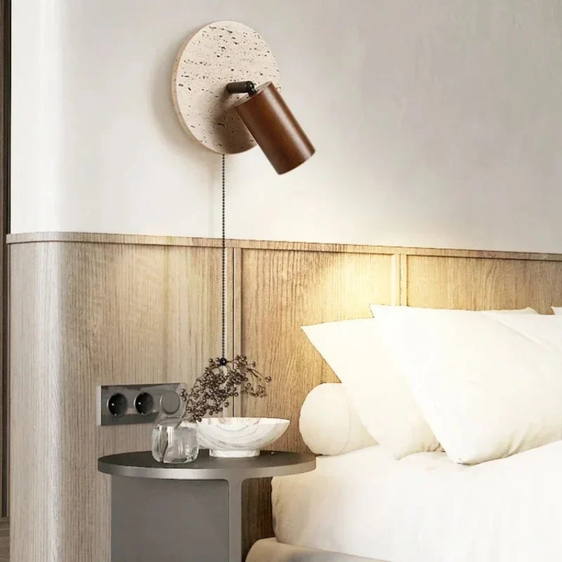Applique Murale Marbre et Bois Rotative – Interrupteur à Cordelette