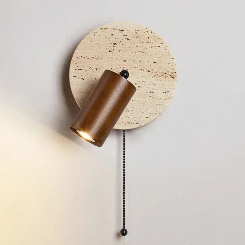 Applique Murale Marbre et Bois Rotative – Interrupteur à Cordelette