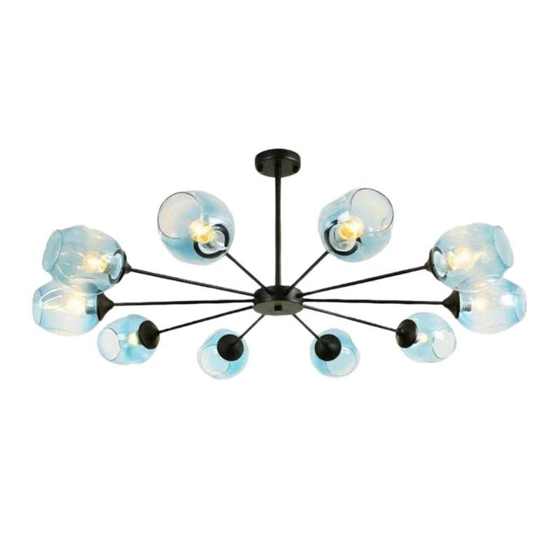 Lustre Bleu Nordique à Bras Noirs Orientables – Goutte d'Eau Élégante