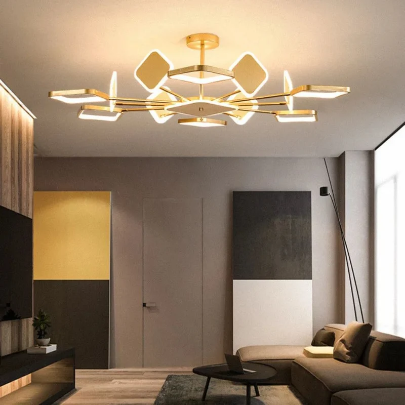 Lustre Noir et Or Géométrique – Anneaux Sculpturaux, 6 à 12 LED