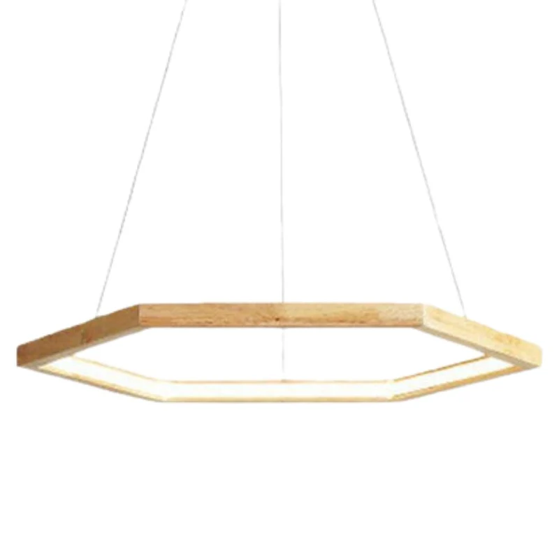 Lustre Bois Scandinave Hexagonal – Clair ou Foncé, Salon ou Bureau