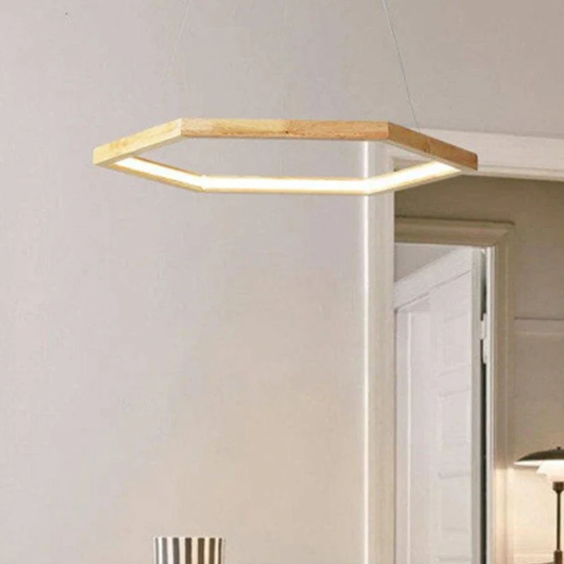 Lustre Bois Scandinave Hexagonal – Clair ou Foncé, Salon ou Bureau