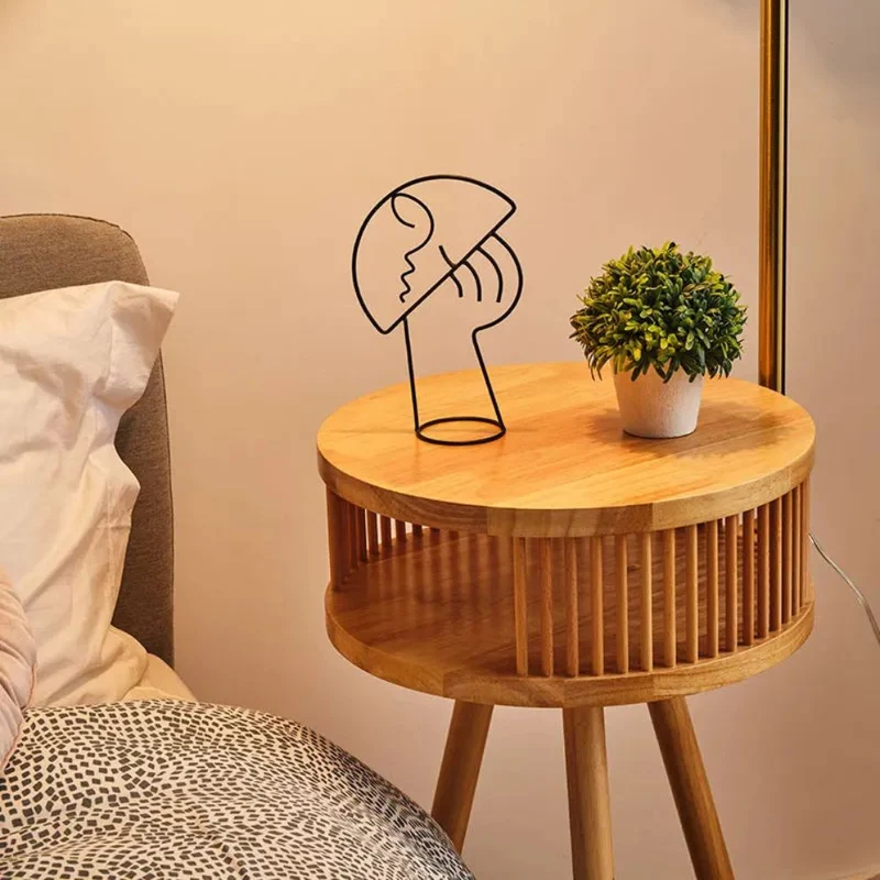 Lampadaire Tablette en Bois de Noyer – Table d'Appoint Intégrée