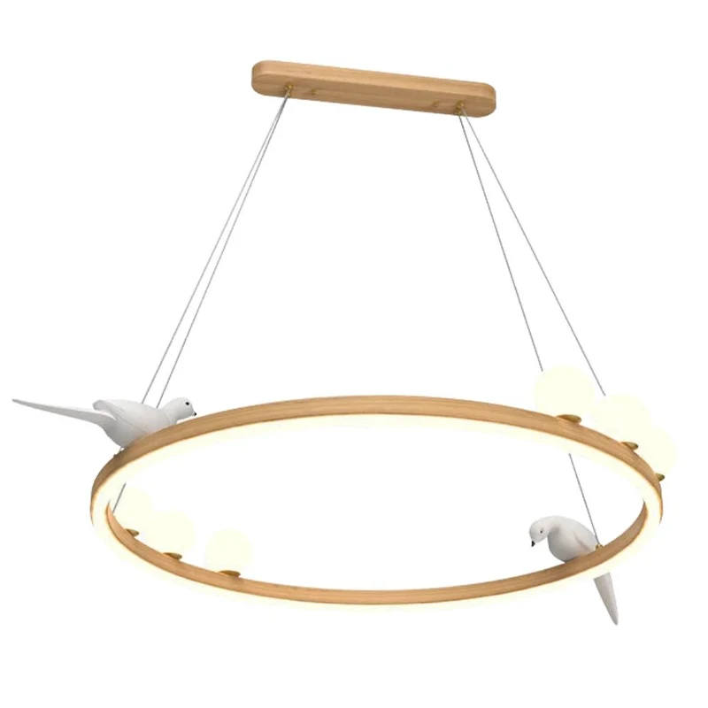 Suspension Oiseau en Bois et Céramique – Anneau Lumineux Original