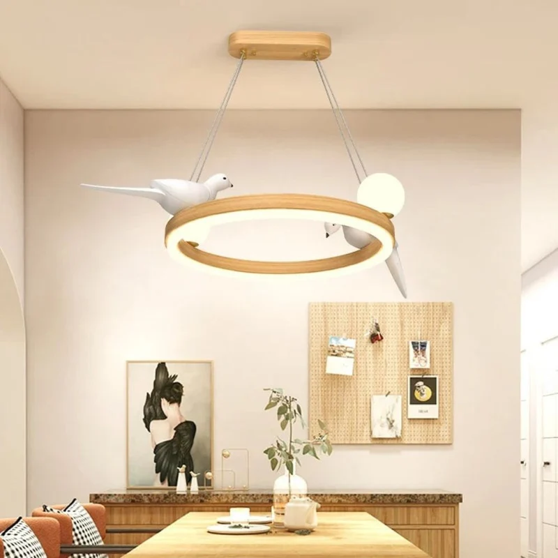 Suspension Oiseau en Bois et Céramique – Anneau Lumineux Original