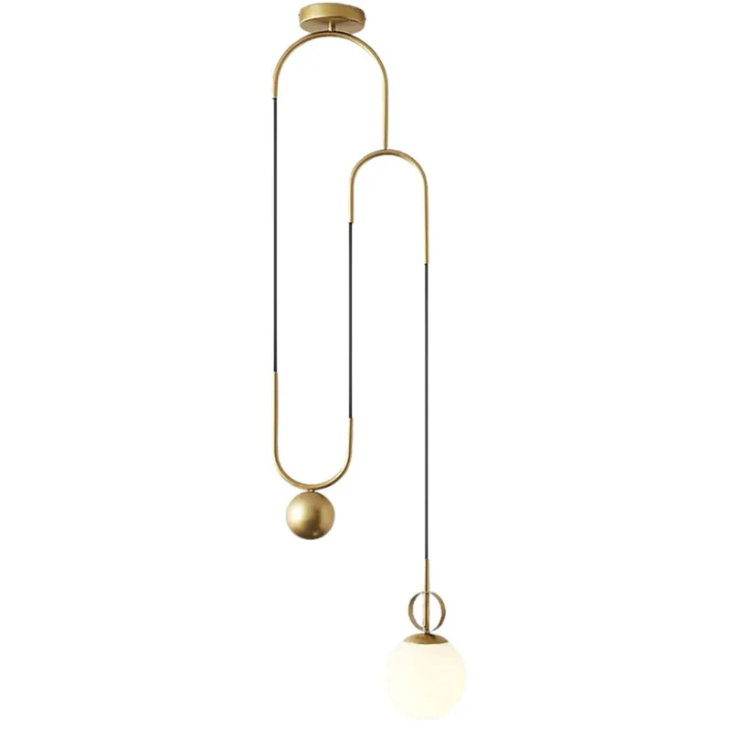 Suspension Double Boule Dorée et Verre Dépoli – Chambre ou Salon