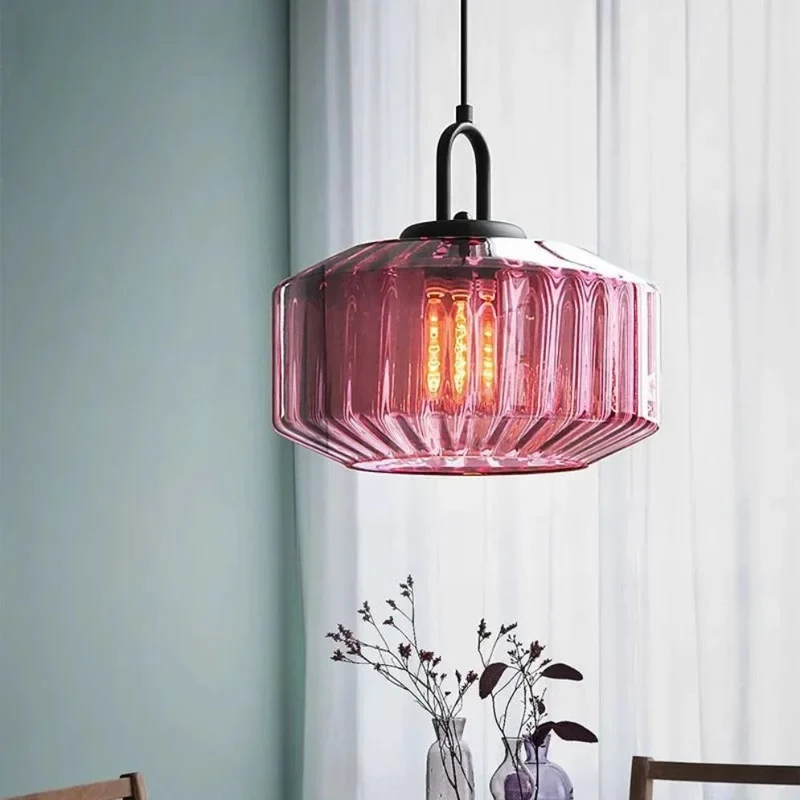 Suspension Vert Tendre en Verre Opaque – Beige Ambré ou Rose Mauve