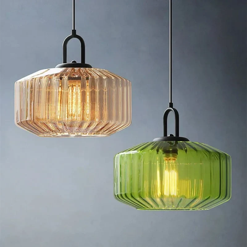 Suspension Vert Tendre en Verre Opaque – Beige Ambré ou Rose Mauve
