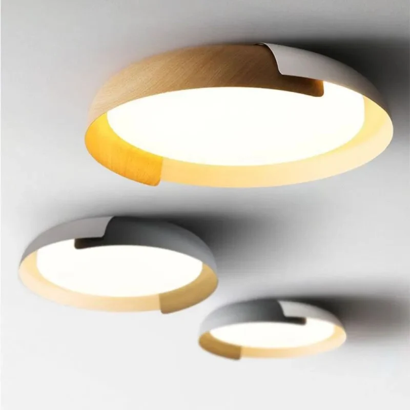 Plafonnier Bois et Blanc Doré – Bi-matière Chaleureuse, 2 Tailles