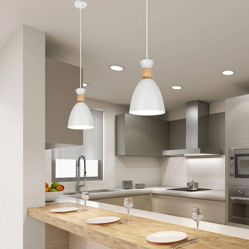 Suspension Îlot de Cuisine en Bois et Métal – Cône Multicolore Réglable