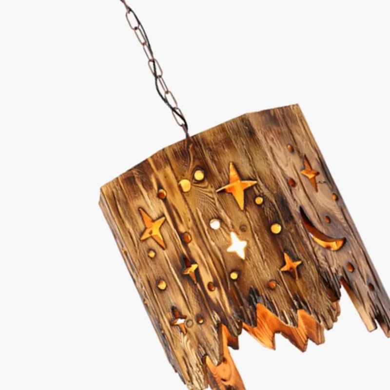 Suspension Ovale en Bois Ajouré Étoiles et Lunes – Jeu d'Ombres Unique