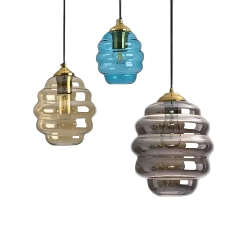 Suspension Triple Boule Verre – Bleu Ciel, Ambre ou Gris Fumé à Associer