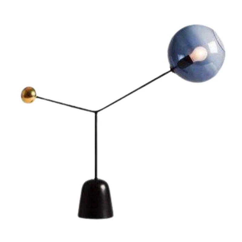 Lampe à Poser Vintage Bleutée – Verre et Marbre, Liseuse Élégante