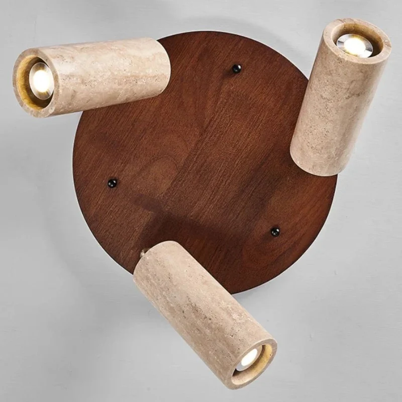 Plafonnier Noyer et Marbre à Spots Orientables – Élégance Nordique