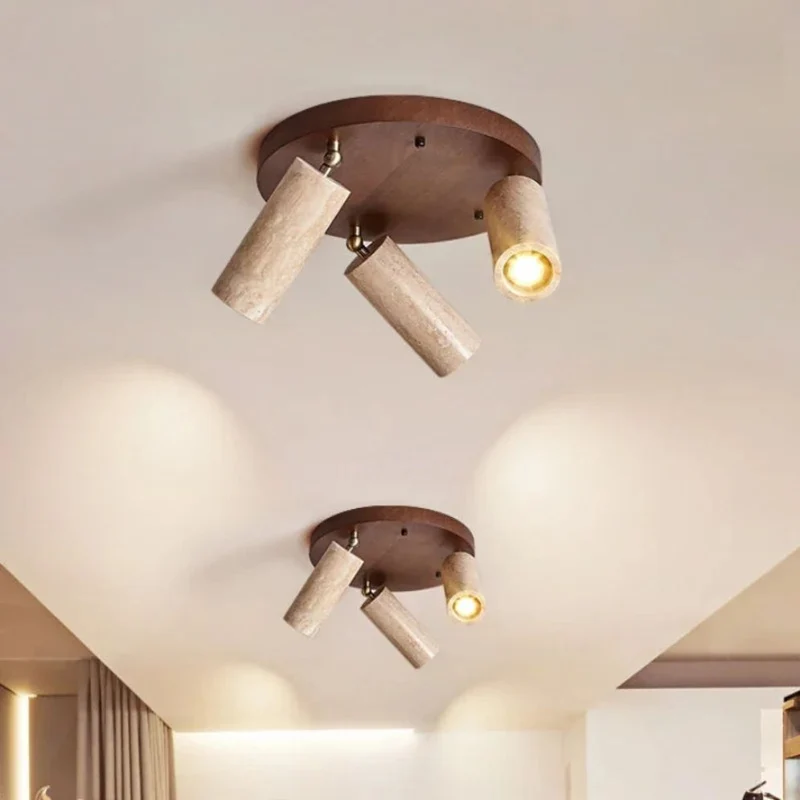 Plafonnier Noyer et Marbre à Spots Orientables – Élégance Nordique