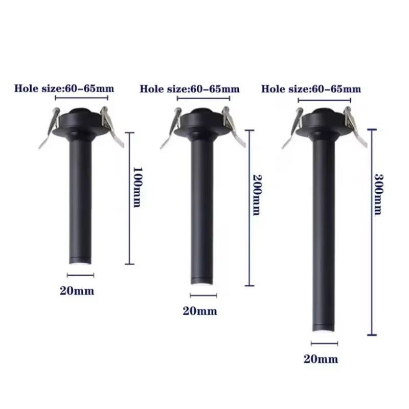 Spot Plafond Noir ou Blanc Tube – 3 Tailles, 3000K à 6000K