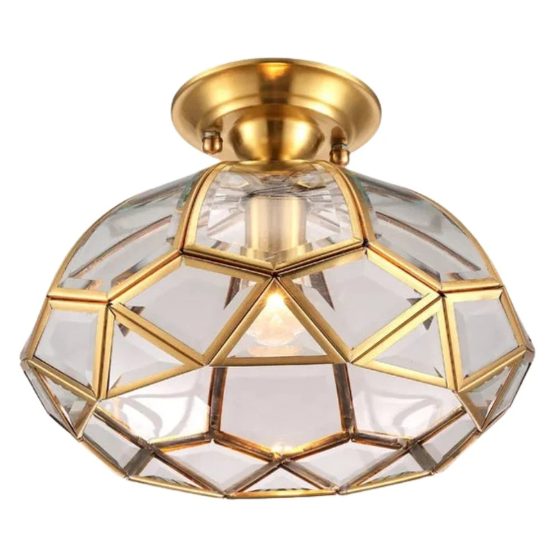 Plafonnier Géométrique Vintage en Verre Doré – Ambiance Méditerranéenne
