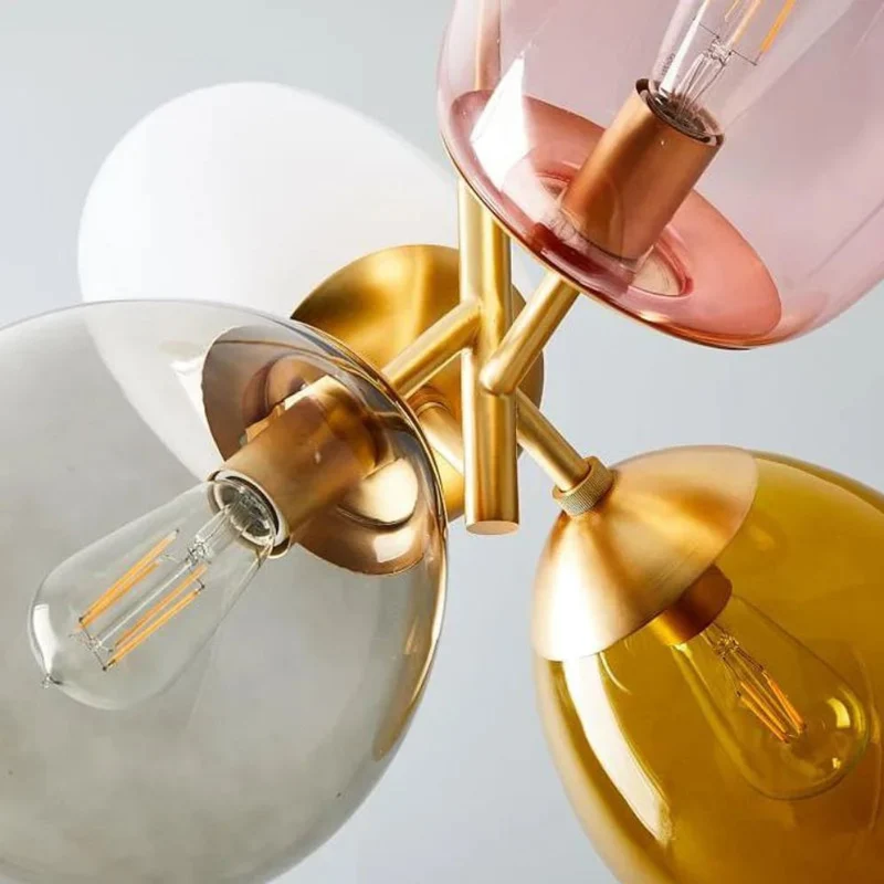 Lustre Coloré à Boules de Verre – Halo Lumineux pour Chambre ou Salon