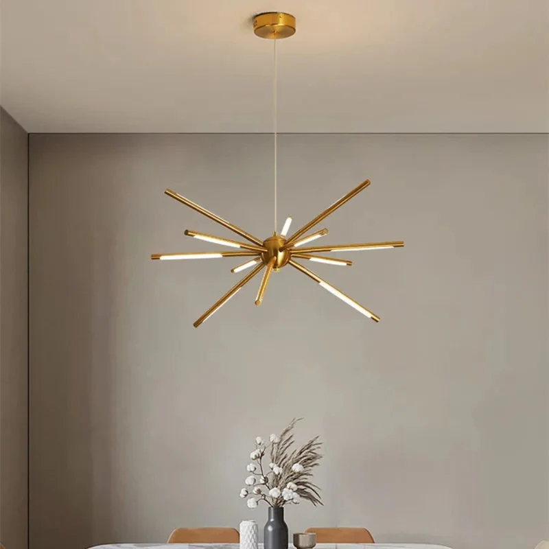 Lustre Géant à Branches Dorées – 12 ou 16 LED, Grands Espaces
