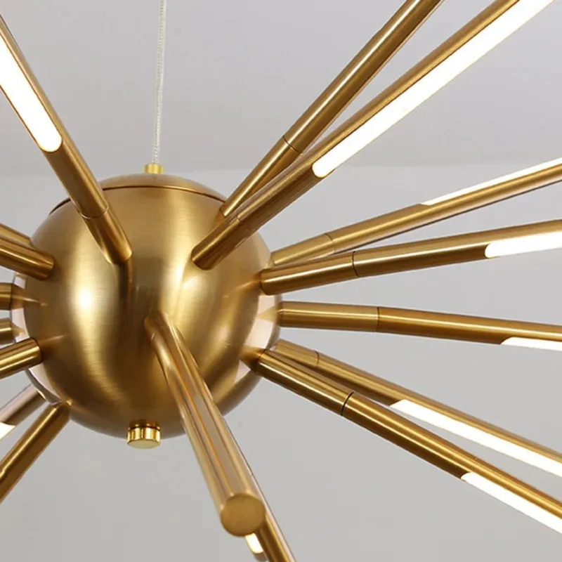 Lustre Géant à Branches Dorées – 12 ou 16 LED, Grands Espaces