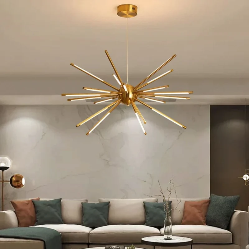 Lustre Géant à Branches Dorées – 12 ou 16 LED, Grands Espaces