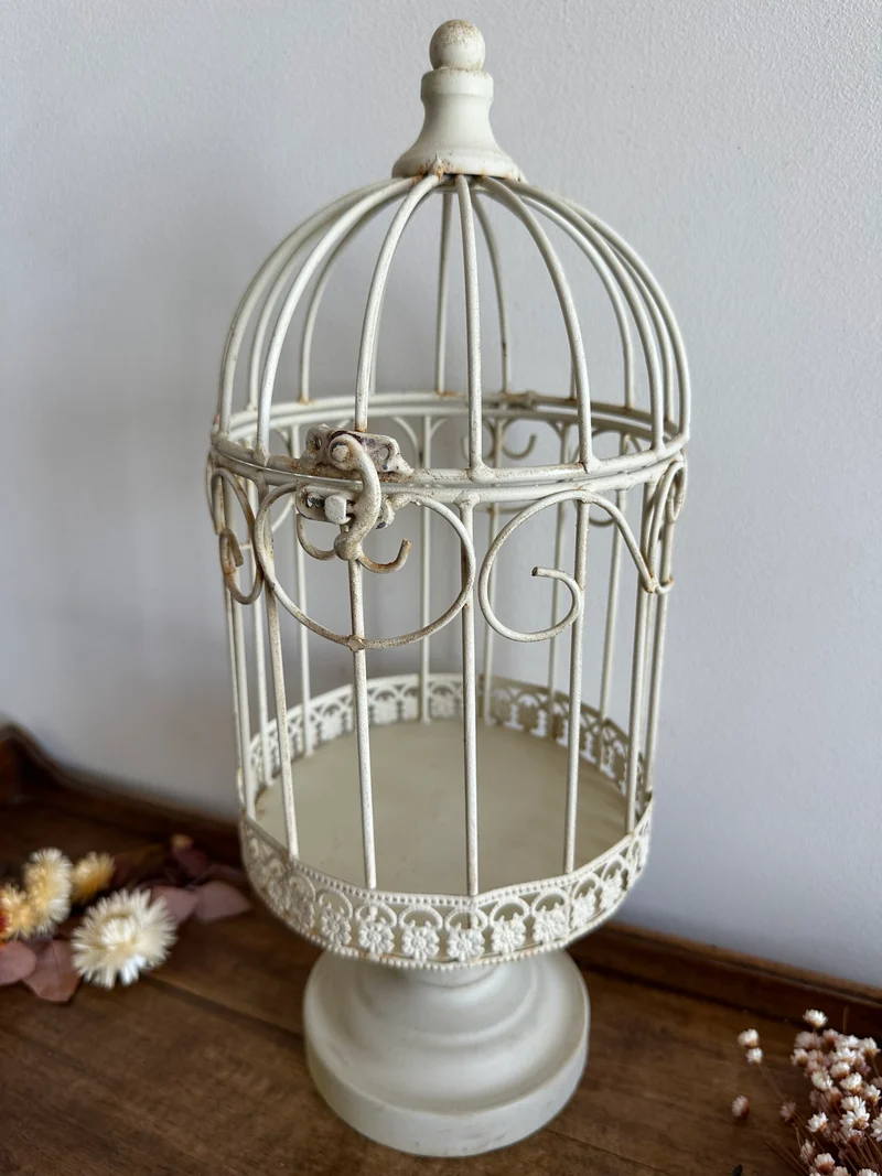 Cage décorative blanche frise fleurie