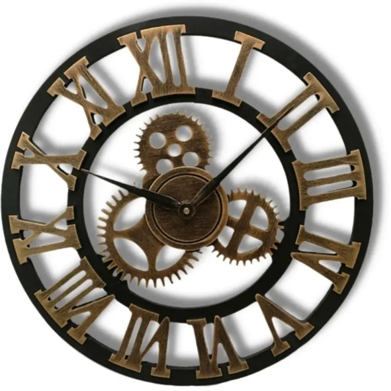 Horloge Industrielle Noire et Dorée