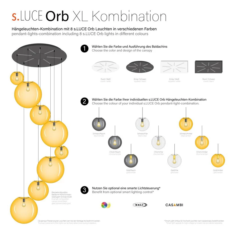 s.luce Orb XL Galerieleuchte 8-flammig mit Modular Baldachin
