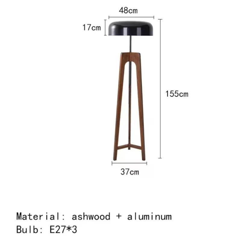 Pied Lampadaire Bois Massif à Cloche – 2 Tailles, Bureau ou Salon