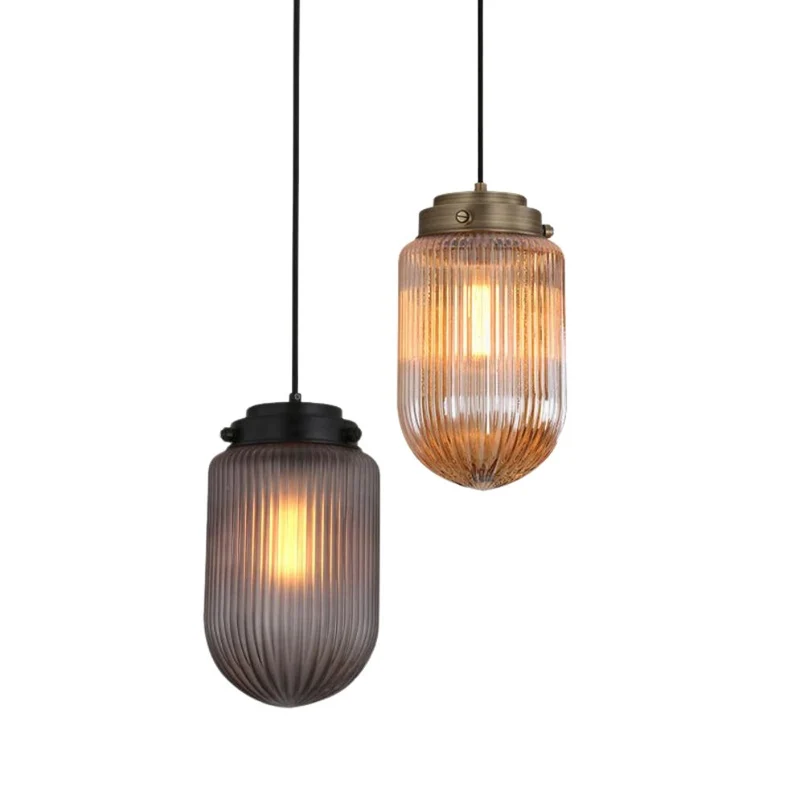 Suspension Style Campagne Chic en Verre à Rainures – Gris ou Ambre