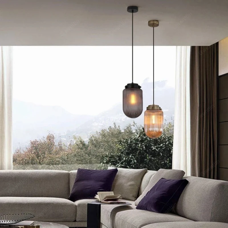 Suspension Style Campagne Chic en Verre à Rainures – Gris ou Ambre