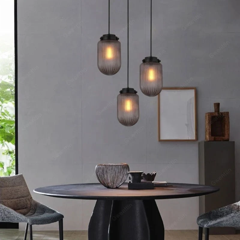 Suspension Style Campagne Chic en Verre à Rainures – Gris ou Ambre
