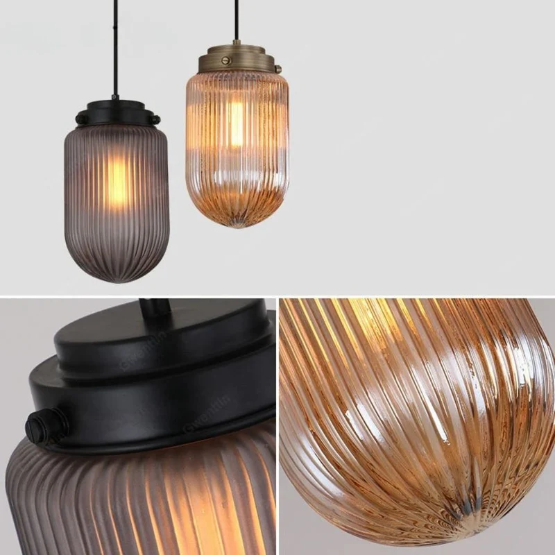 Suspension Style Campagne Chic en Verre à Rainures – Gris ou Ambre