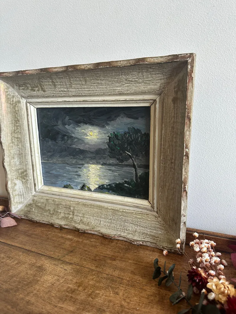 Peinture à l'huile bord de mer au clair de lune
