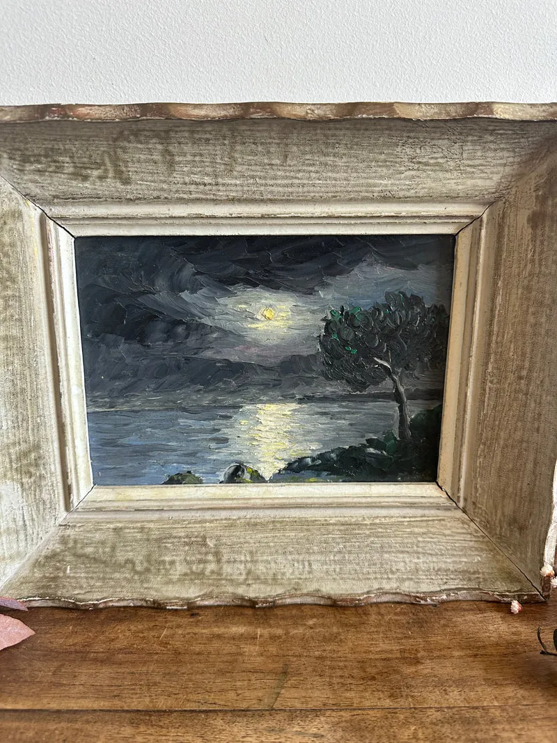 Peinture à l'huile bord de mer au clair de lune