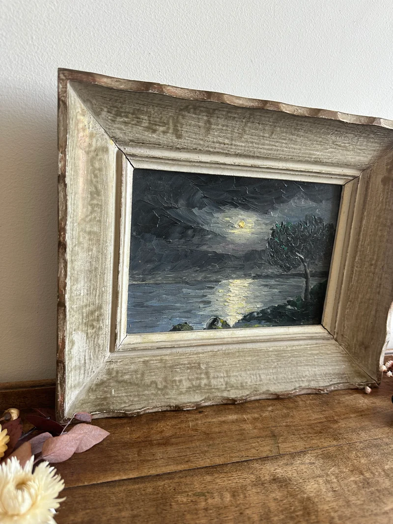 Peinture à l'huile bord de mer au clair de lune