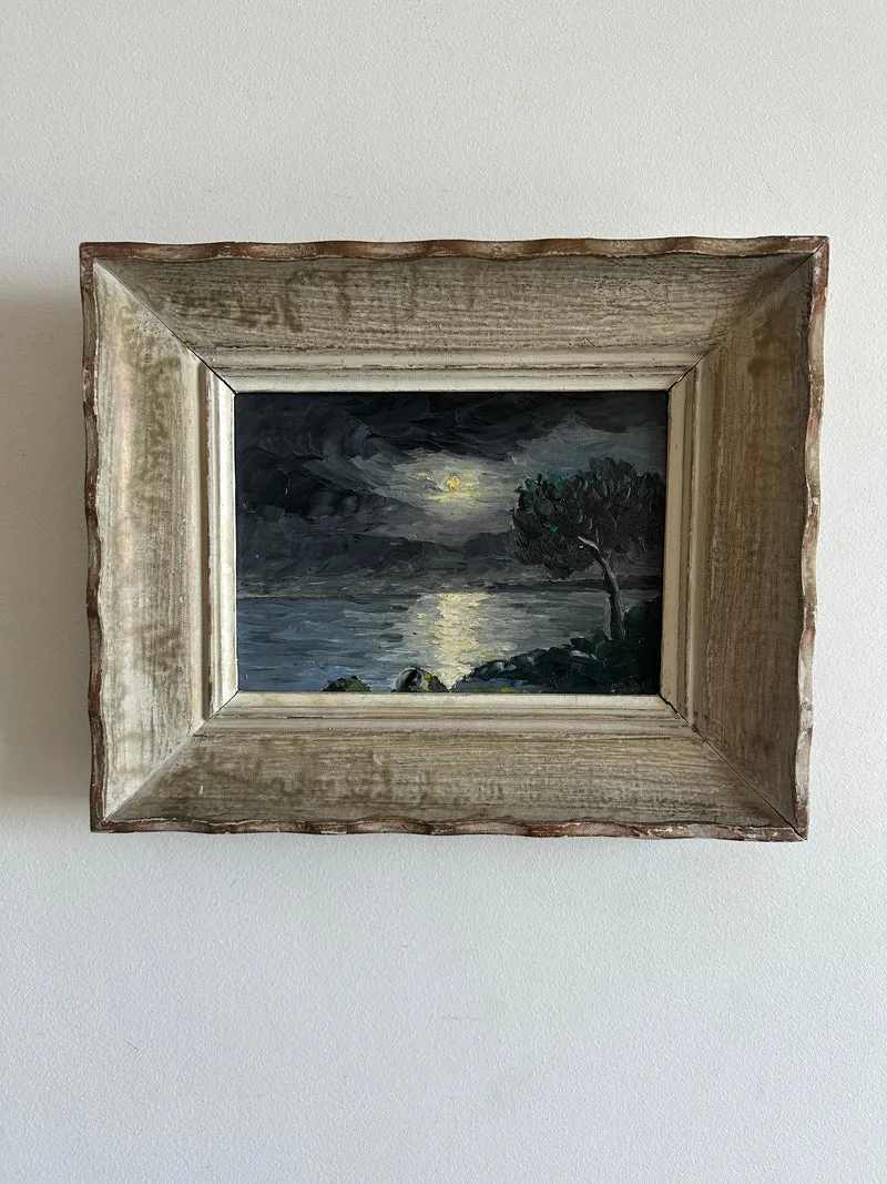 Peinture à l'huile bord de mer au clair de lune