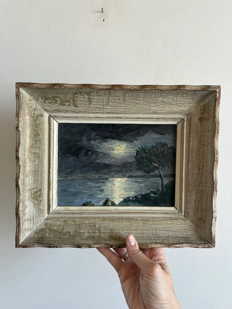 Peinture à l'huile bord de mer au clair de lune