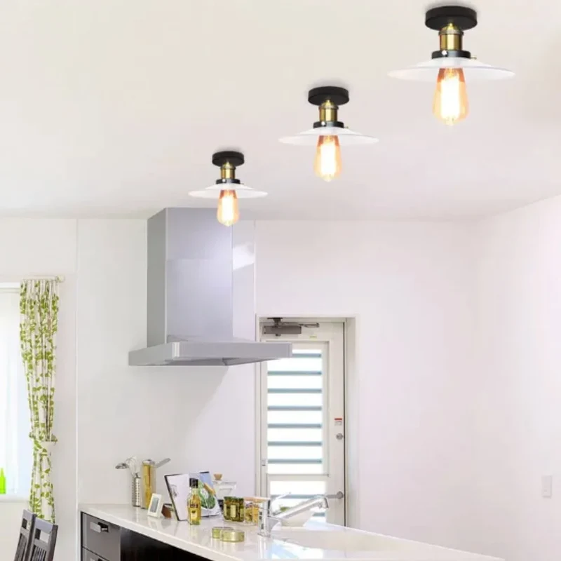 Plafonnier Noir Industriel Vintage – Compact, Idéal Plafond Bas