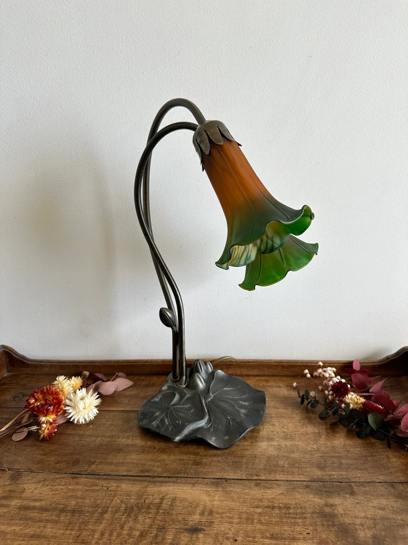 Lampe de chevet à deux têtes verre fumé vert et orange