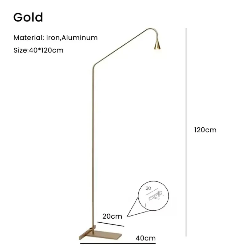 Lampadaire Noir Design Courbé – Idéal Chevet, Doré ou Noir au Choix