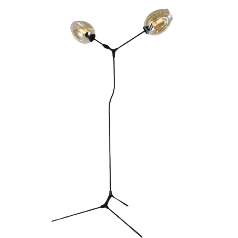 Lampe sur Pied Moderne Trépied Verre Fumé – Double Tête, Ambiance Chaude