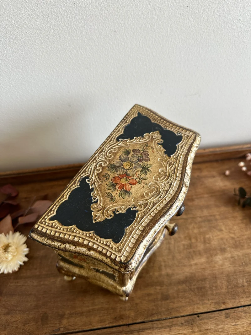 Coffret en bois bleu et crème style florentin années 70