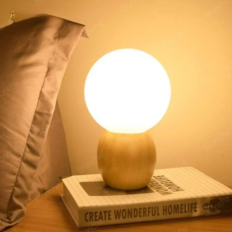 Lampe de Chevet Boule en Bois