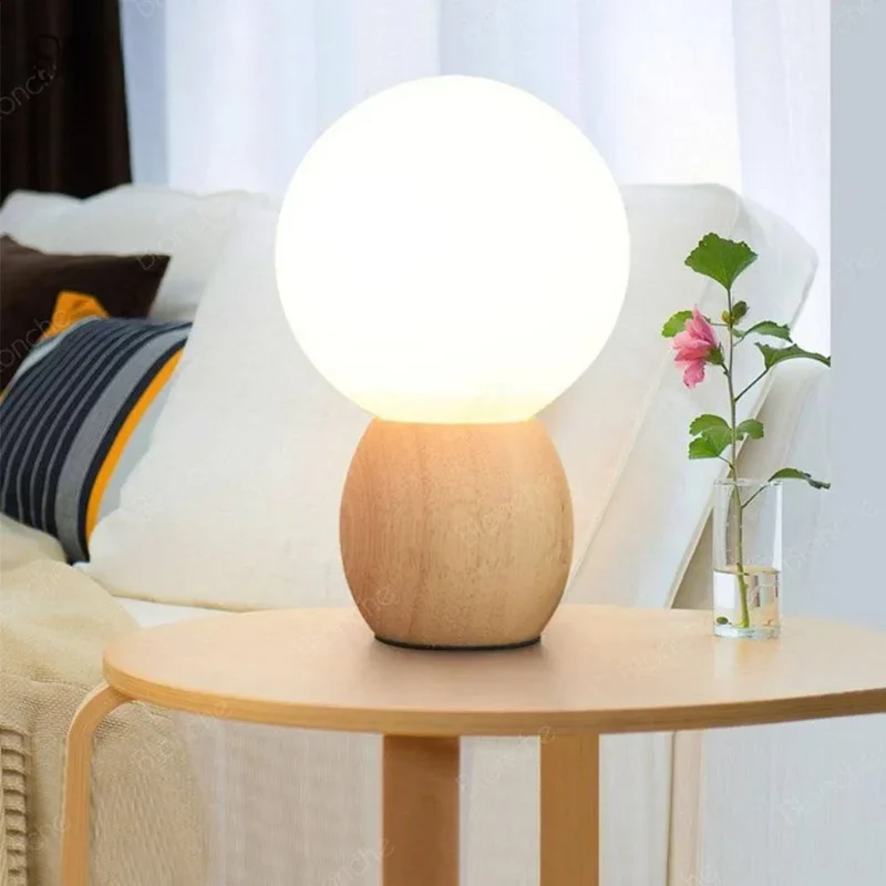 Lampe de Chevet Boule en Bois