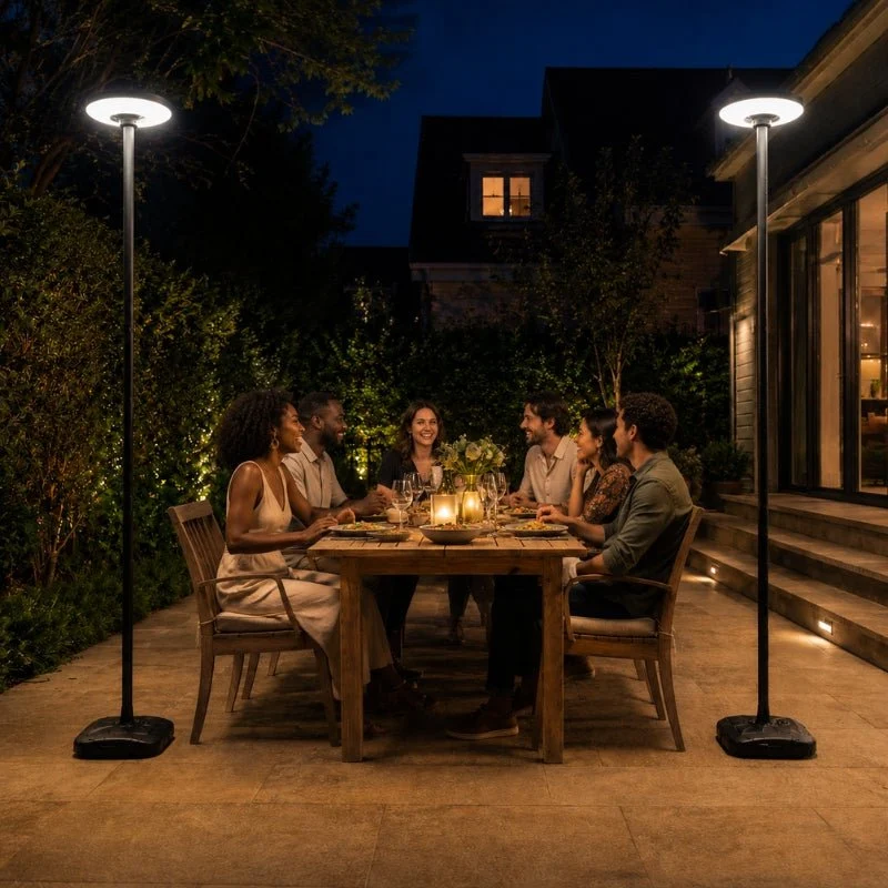 Lampe Solaire Extérieure Noire 15W CCT avec Mât 2,5m + Télécommande - 3000K/4000K/6000K
