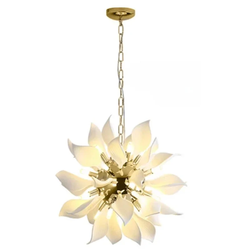 Lustre de Salon Fleurs Blanches en Céramique – Élégance Intemporelle