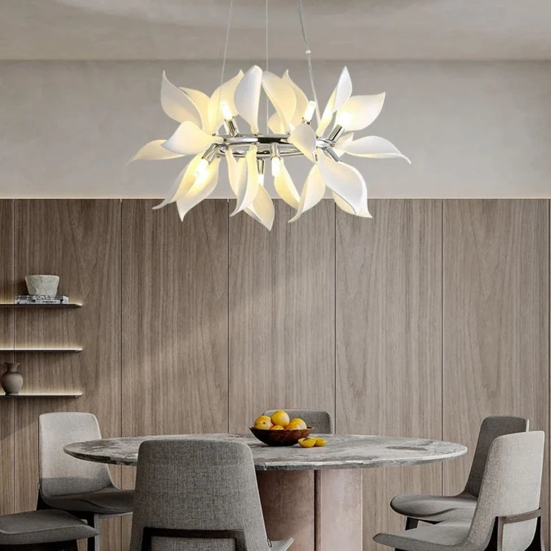 Lustre de Salon Fleurs Blanches en Céramique – Élégance Intemporelle