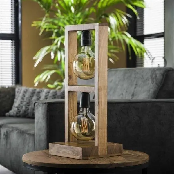 Lampe à Poser Industrielle En Bois